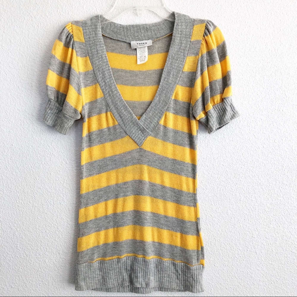 Vintage 90s Striped Mustard Yellow & Gray Top Sm